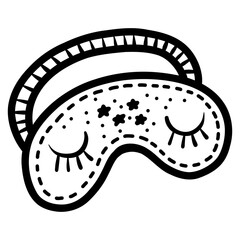 Cute sleep mask in sketch style on white background. Black linear illustration