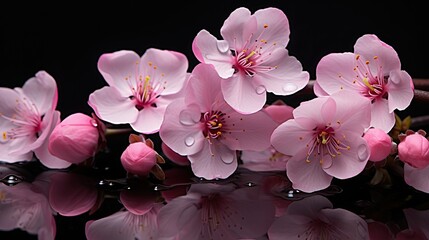 blossoms pink flowers black background