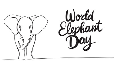 Elephant silhouette one line continuous. World Elephant Day. Hand drawn vector art