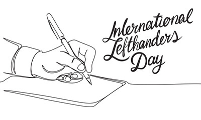 Left write one line continuous. International Lefthanders Day. Hand drawn vector art