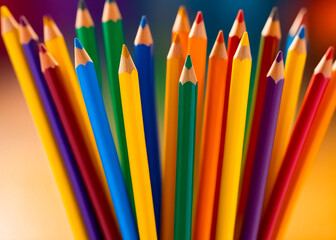 Colorful pencils for kids on light background. Generative AI