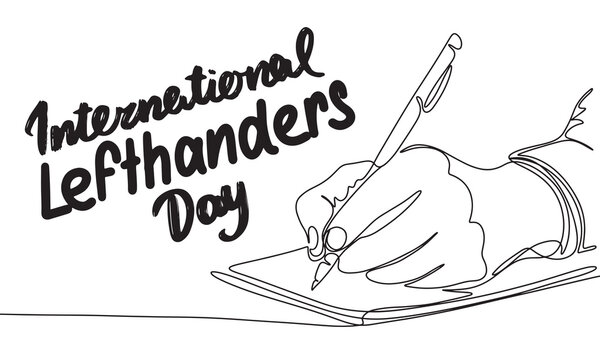 Left write one line continuous. International Lefthanders Day. Hand drawn vector art
