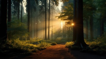 Fototapeta premium tranquility light shining through forest