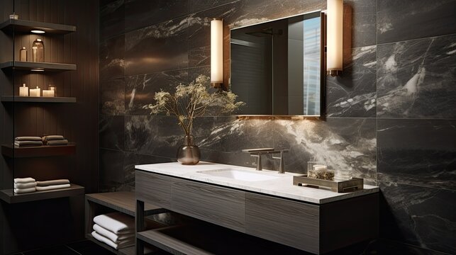 bathroom dark grey marble