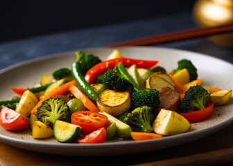 Cooked stir-fried vegetables. Generative AI