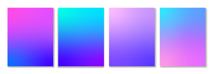 Set of 4  gradient backgrounds in trendy neon colors with soft transitions. For covers, wallpapers, branding, social media and other projects. For web and printing.