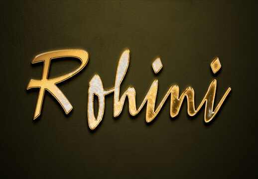 Old gold text effect of Hindi name Rohini with 3D glossy style Mockup.