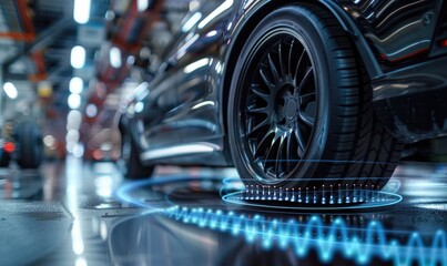 Fototapeta premium Dynamic Close-Up Shot of Car Tire in Motion with Motion Blur