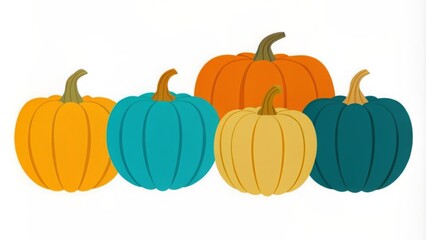 Colorful autumn pumpkins of different shades on a white background