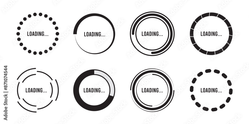 Poster loading circles set. load vector icon. loading progress or status bar vector icons. data upload, loa