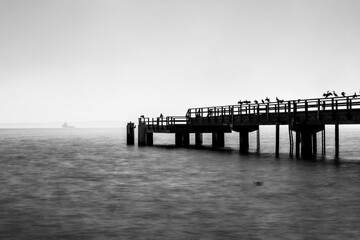 Obraz premium Seebrücke in vernebeltem Weiß