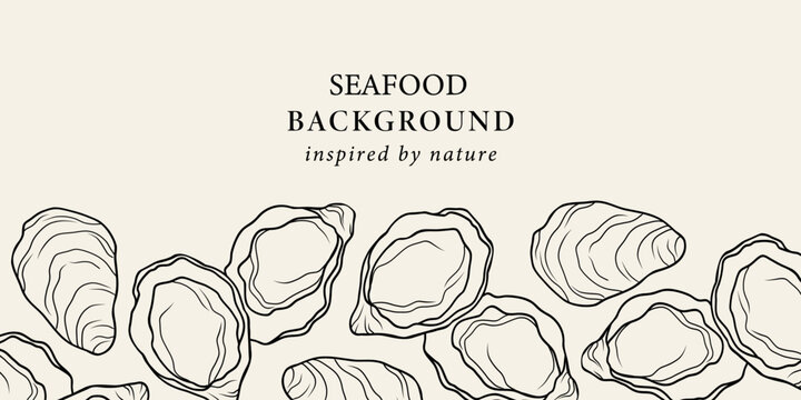 Line art oysters background. Seafood illustration