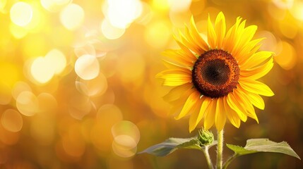 Sunflower with blurred background and room for text