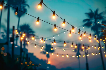 Guinguette, guirlande de lumière accrochée dans les arbres