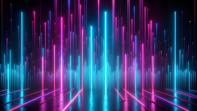 abstract background with neon lights. neon tunnel. 3d illustration - Powered by Adobe