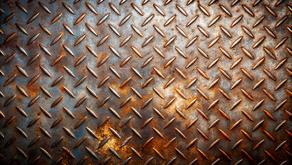 Image of Rusty metal background or texture. Rusty metal sheet with rhombus pattern. printed on Printed Glass Splashbacks