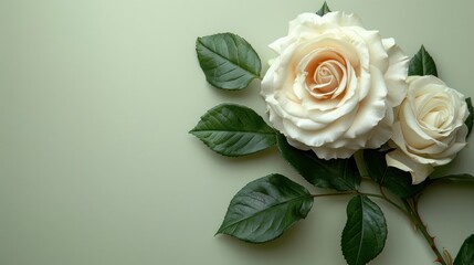 Fototapeta premium Rose flower flatlay background for product mockup scene creator. Extra space for text copy.
