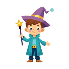 Cartoon wizard boy with a magic wand art vector