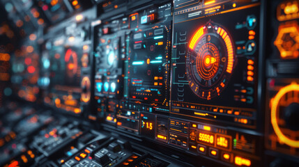 Obraz premium Virtual Dashboard Displaying Cybersecurity Attack Simulation