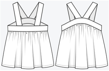 SUMMER WOVEN TOP WITH ELASTICATED BACK DETAIL DESIGNED FOR TODDLER AND KID GIRLS IN VECTOR FILE