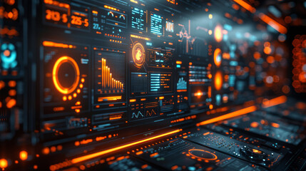 Obraz premium Virtual Dashboard Displaying Cybersecurity Attack Simulation
