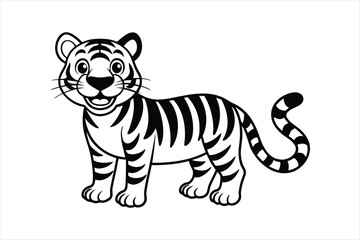 Cartoon smiling tiger  linocut vector