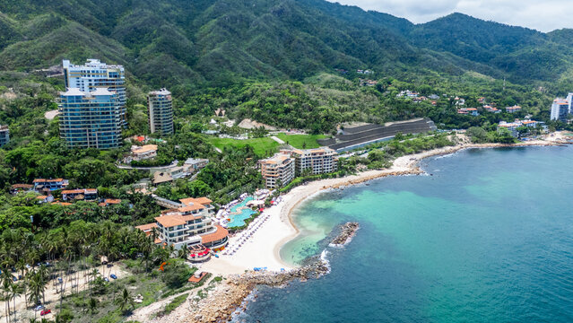 Panoramic View of Garza Blanca Beach, South Hotel Zone in Puerto Vallarta, Jalisco. Mexico