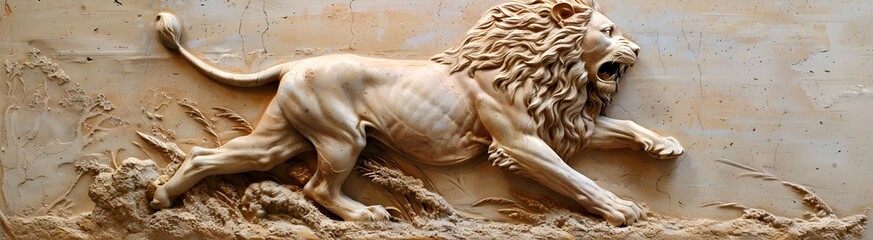 Obraz premium 3d bas-relief of plaster running lion