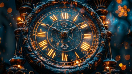 Obraz premium The Enchanting Glow of Times Passage in a Winter Wonderland. Generative AI