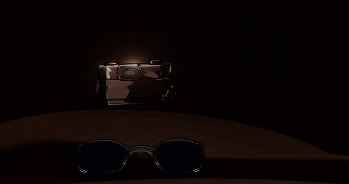 3D / 2D metallic chocolate style of camera with sunglasses ready for vacation