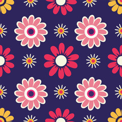 Pink red vector flower seamless pattern wrapping paper scrapbook floral wallpaper blue background 