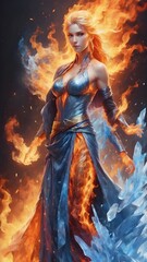 woman in dress and in flames