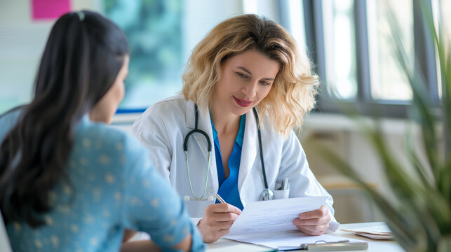 Participant signing consent forms with a researcher, bright and welcoming environment, left third copy space