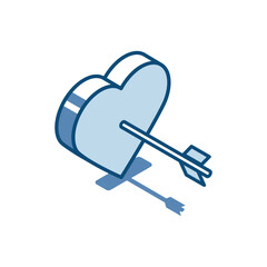 isometric vector heart with arrow linear icon, in color on a white background, romantic relationship or like love
