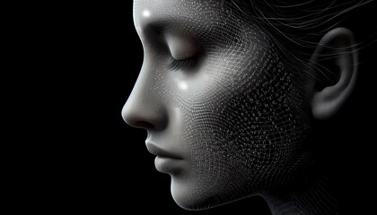 Obraz premium generA mesh of glowing binary numbers crosses the image from right to left / behind the mesh is an intimate portrait of a human body. /, Extreme quality, very high definition of details, genative ai