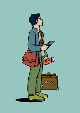 Tourist with smartphone waiting for flight