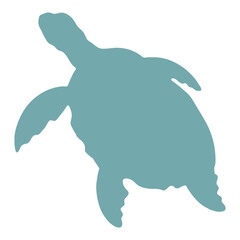 A simple, minimalist illustration of a sea turtle in a teal or turquoise color