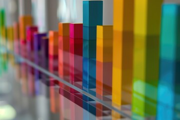 Obraz premium Explore the dynamic visual representation of stock market investments or banking trends through vividly colored bar charts. the fluctuating nature of financial markets with a burst of colors.