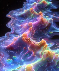 Obraz premium light waves and dots in pink and purple shades on a dark background. Concept: abstraction, light, movement, color.