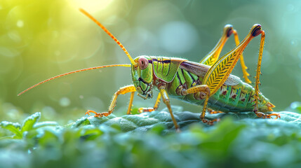 Grasshopper in Close-Up on Grass