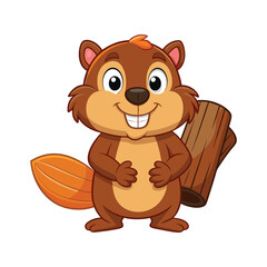 Cartoon happy beaver with wood  art vector