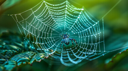 Close-Up of Spider's Web with Morning Dew