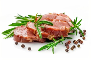 Fototapeta premium Baked pork slices on white background