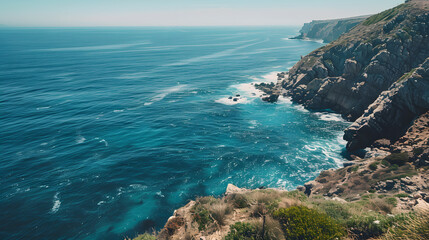 Fototapeta premium The ocean is calm and the sky is blue
