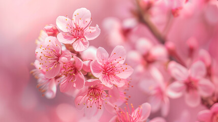 Obraz premium pink sakura flowers, cherry blossoms in April. macro photography.