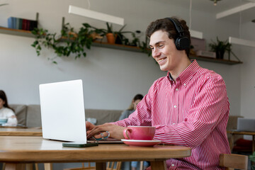 Online call in a coffee shop