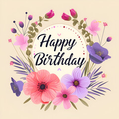 Happy Birthday Vector with Floral Design