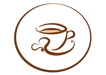 cerchio con una tazza di caffè, chicchi - logo - grafica vettoriale per siti Web, banner, cartoline, stampe, cricut, sublimazione - colore marrone