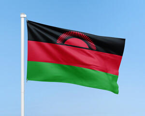 Malawi flag on stick on sky background. Realistic flag illustration
