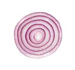Fresh sliced red onion isolated. Raw purple onion rings set or shallot slices collection top view